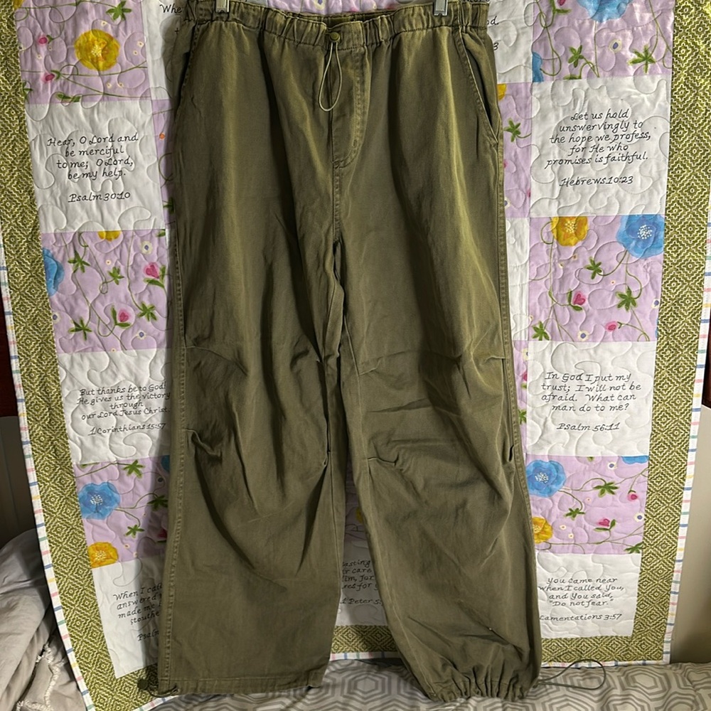 Double Zero Olive Green Wide-Leg baggy Pants 100% cotton